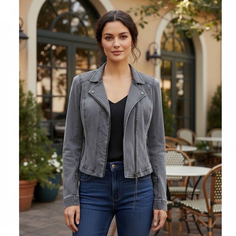 MARRAKECH + ANTHROPOLOGIE CHARCOAL GRAY HARLOW MOTO JACKET WOMENS SIZE SMALL